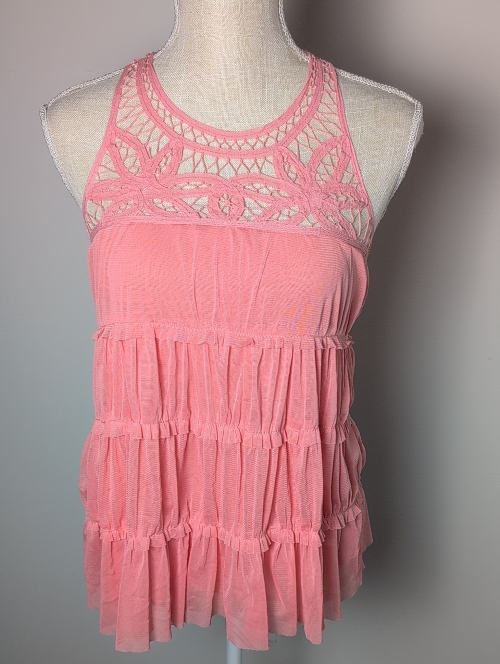 Lola  Pink Crochet  Tiered Tank